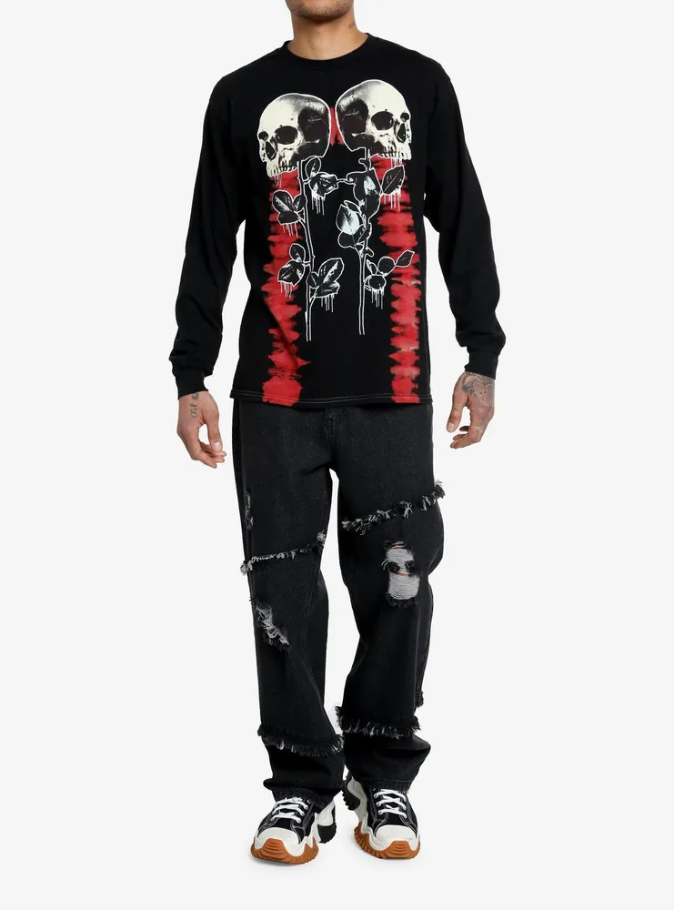 Social Collision® Skull Roses Tie-Dye Long-Sleeve T-Shirt