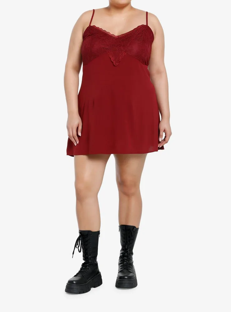 Thorn & Fable Maroon Lace Slip Dress Plus
