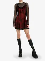Social Collision Black & Red Lace Twofer Long-Sleeve Dress