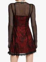 Social Collision Black & Red Lace Twofer Long-Sleeve Dress