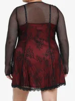 Social Collision Black & Red Lace Twofer Long-Sleeve Dress Plus
