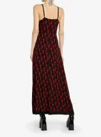 Social Collision Black & Red Dagger Maxi Slip Dress