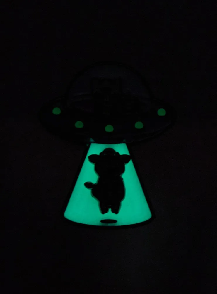 Cat Alien Cow Abduction Glow-In-The-Dark Enamel Pin