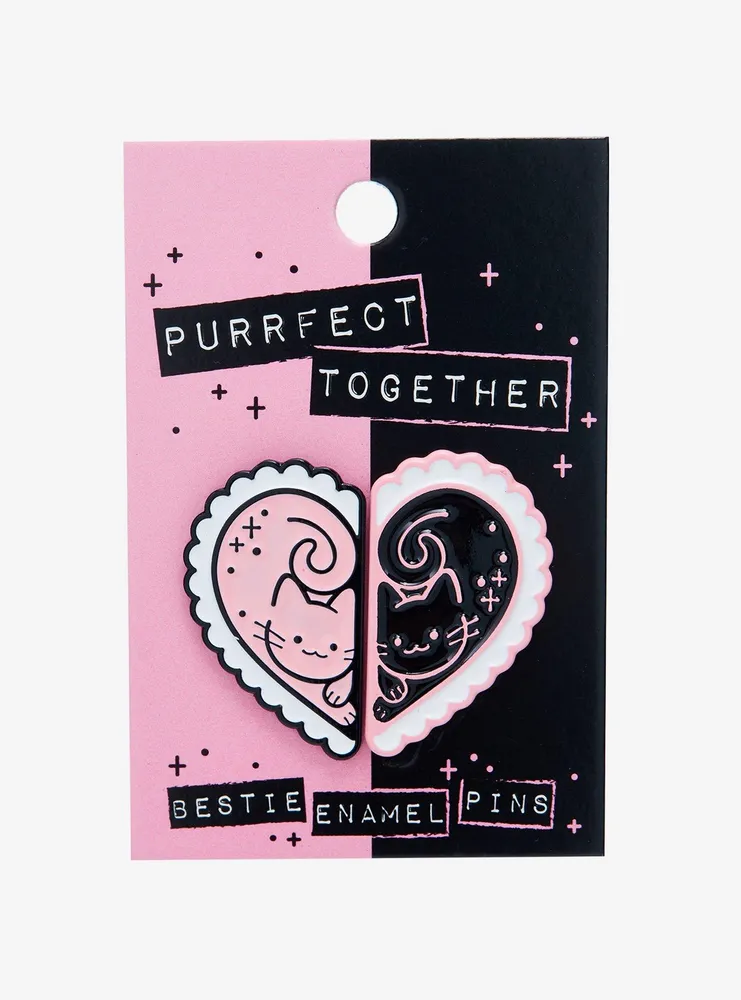 Pink & Black Cat Heart Best Friend Enamel Pin Set