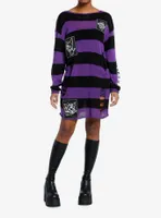 Kuromi Patches Stripe Girls Knit Sweater Dress