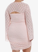 Daisy Street Pink Lace Ruched Bell Sleeve Dress Plus