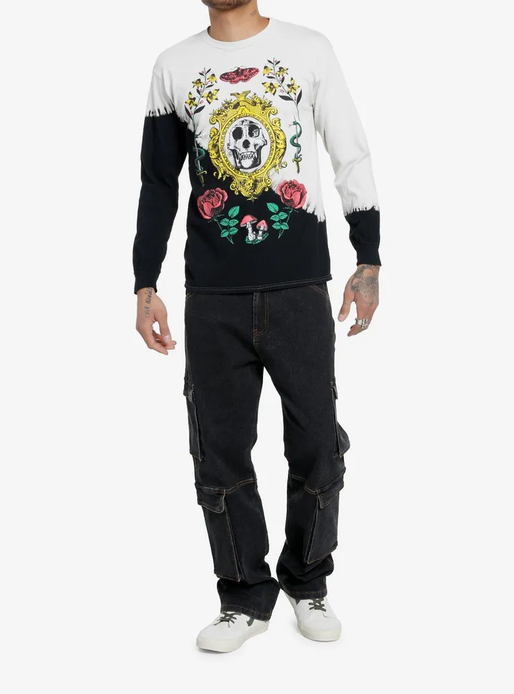 Social Collision® Animal Skull & Roses Split-Dye Long-Sleeve T-Shirt