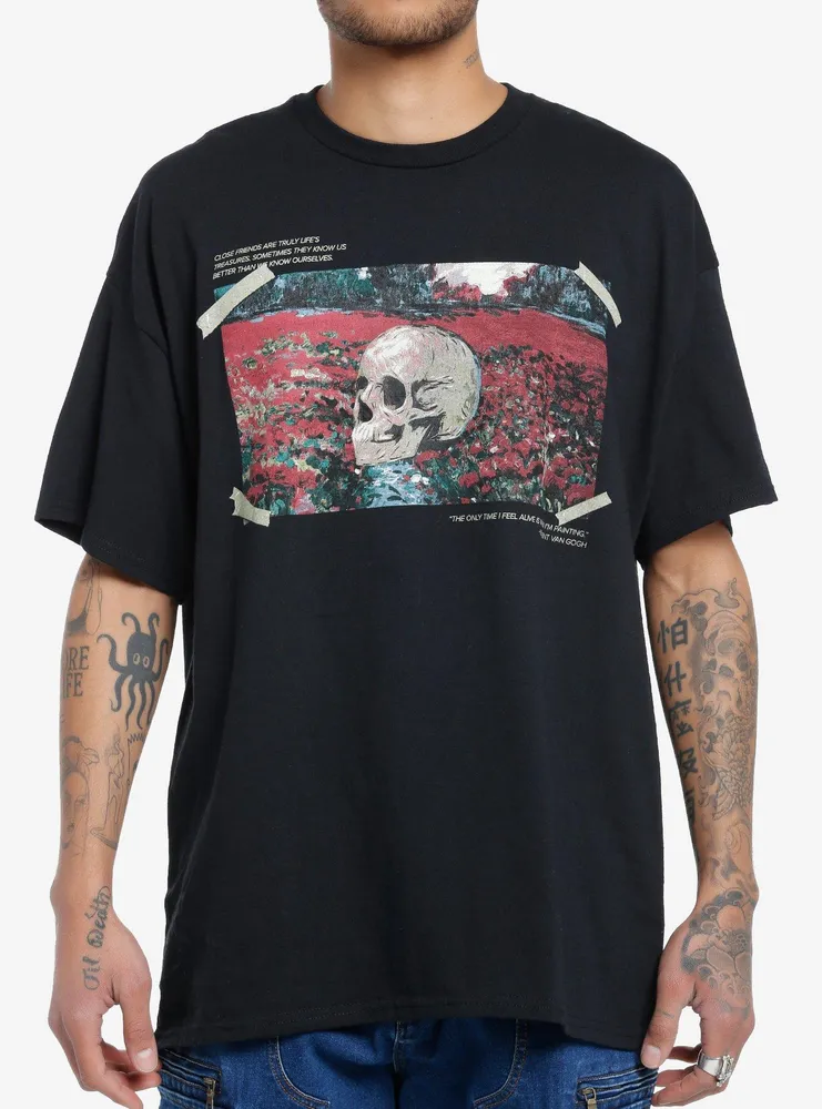 Social Collision® Van Gogh's Skull With Flowers Oversized T-Shirt