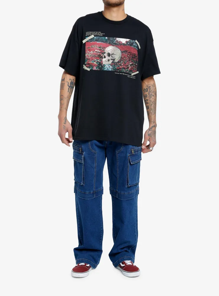 Social Collision® Van Gogh's Skull With Flowers Oversized T-Shirt