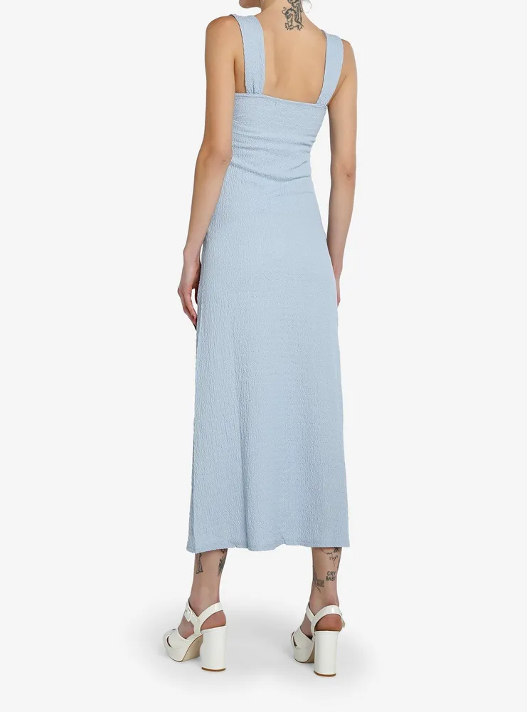 Light Blue Textured Slit Maxi Dress