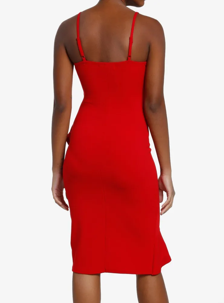 Cosmic Aura Red Asymmetrical Ruffle Wrap Dress