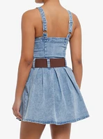 Sweet Society® Brown Lace-Up Belted Denim Dress