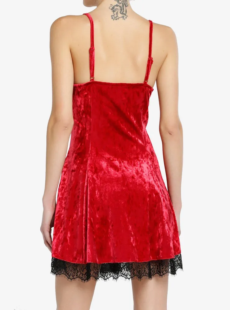 Social Collision Red Velvet Lace Slip Dress