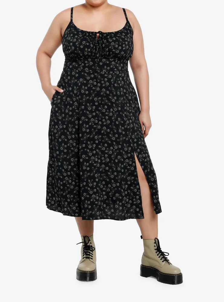 Thorn & Fable Black Green Floral Midi Dress Plus