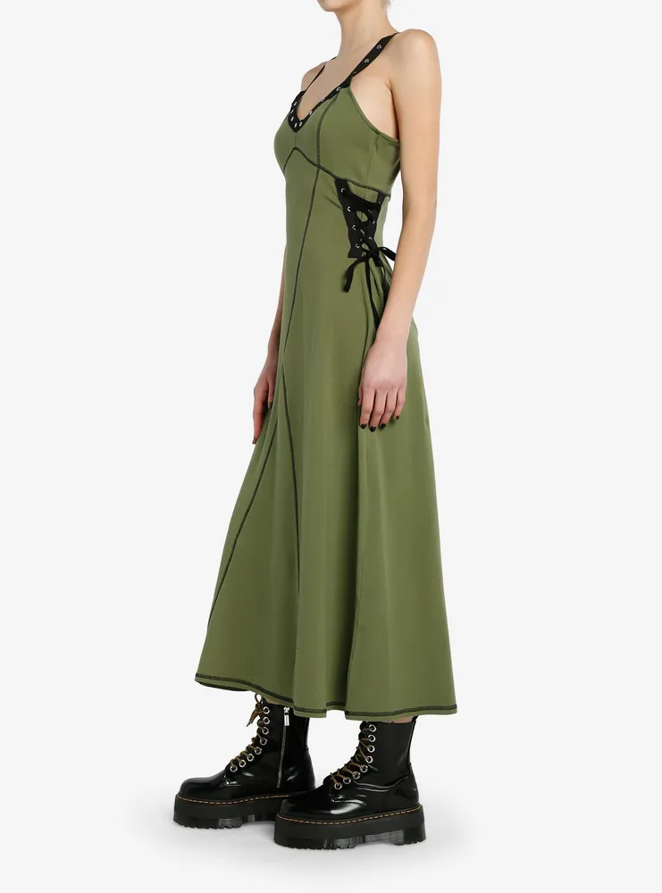 Social Collision® Green & Black Lace-Up Midaxi Dress