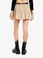 Social Collision Khaki Belted Low-Rise Pleated Mini Skirt