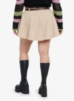 Social Collision Khaki Belted Low-Rise Pleated Mini Skirt Plus