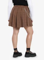 Social Collision Brown Plaid Chain Pleated Skirt Plus