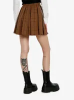 Social Collision Brown Plaid Chain Pleated Skirt