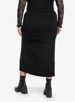 Cosmic Aura Black Ruched Midi Skirt Plus