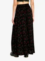 Thorn & Fable Dark Red Rose Lace-Up Maxi Skirt