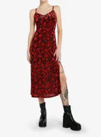 Social Collision Black & Red Roses Velvet Midaxi Dress