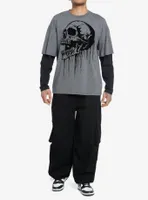 Social Collision® Dripping Skull Flocked Twofer Long-Sleeve T-Shirt