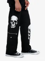 Black Skull Patch Carpenter Pants