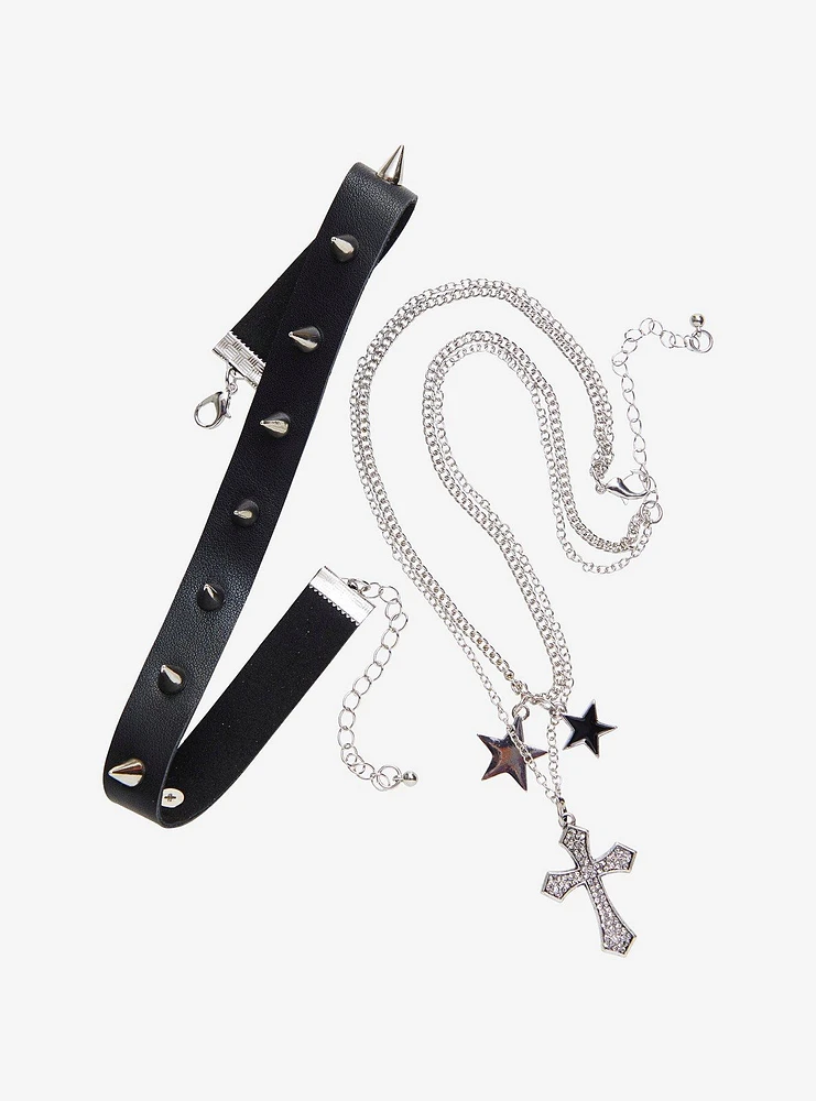 Social Collision® Cross Star Choker Necklace Set
