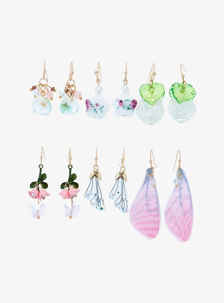 Thorn & Fable Fairy Wing Flower Drop Earring Set