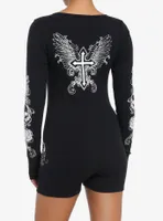 Social Collision Skulls & Crosses Ribbed Romper