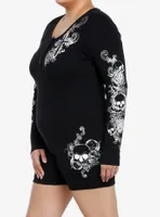 Social Collision Skulls & Crosses Ribbed Romper Plus