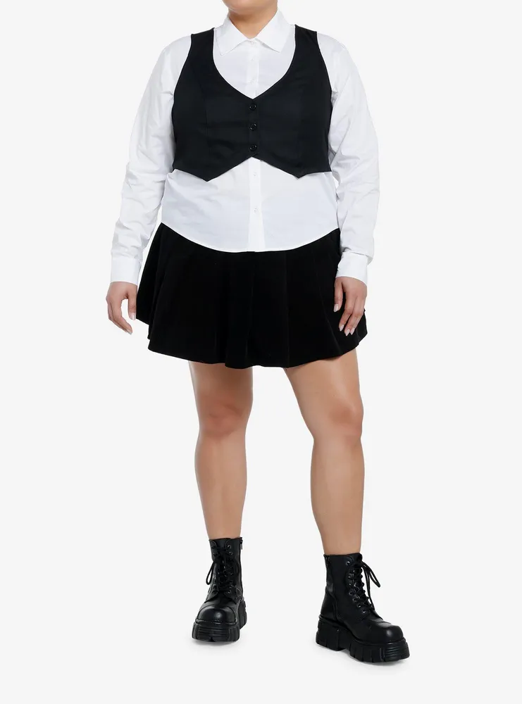 Social Collision Black Vest Girls Woven Button-Up Twofer Plus