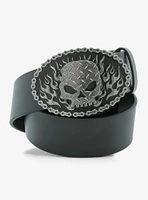 Flame Skull Single Belt Buckle