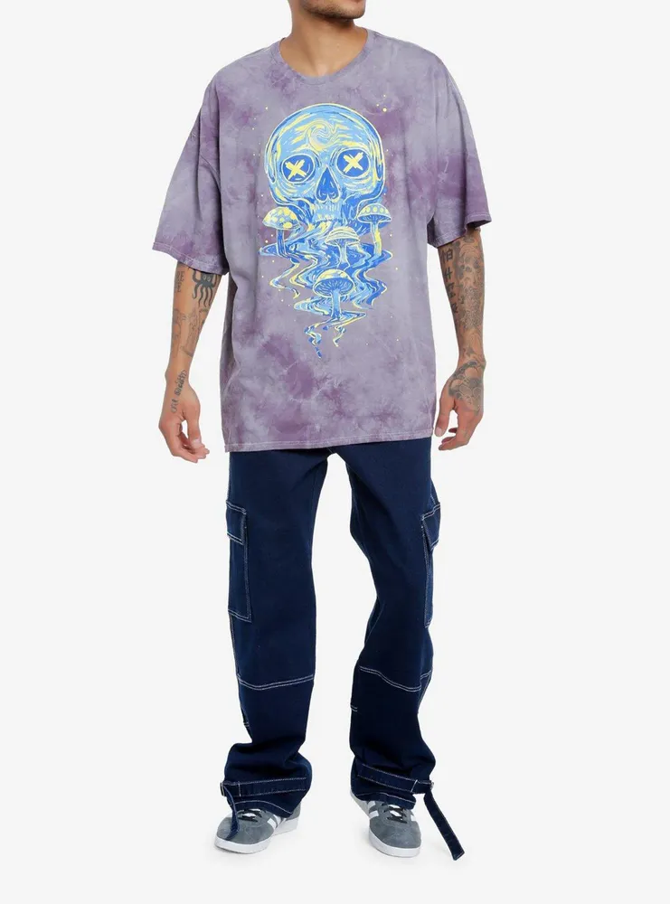 Social Collision® Skull Mushroom Black Light Glow Oversized T-Shirt