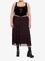 Social Collision Red Dagger Cross Velvet Lace-Up Girls Top Plus