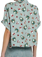 Thorn & Fable Chibi Frog Fairies Girls Woven Button-Up
