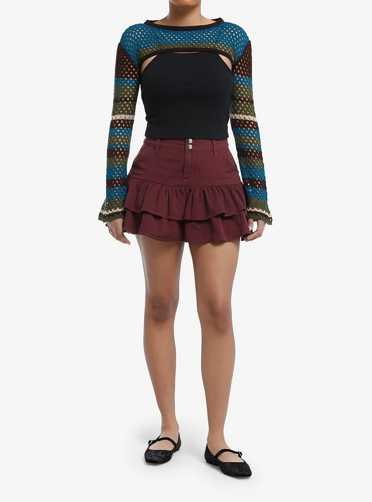 Thorn & Fable Blue Green Stripe Knit Girls Crop Shrug