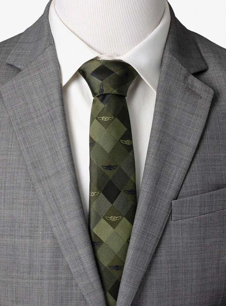 Star Wars The Mandalorian Grogu Plaid Green Tie