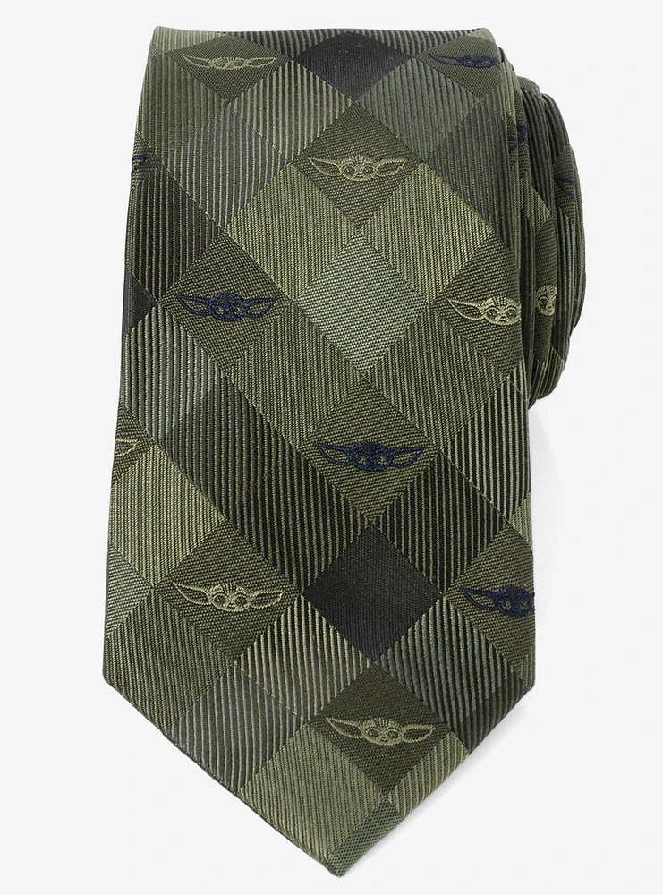 Star Wars The Mandalorian Grogu Plaid Green Tie