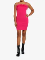 Pink Feather Trim Mini Dress