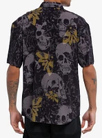 Grunge Skull Moth Woven Button-Up