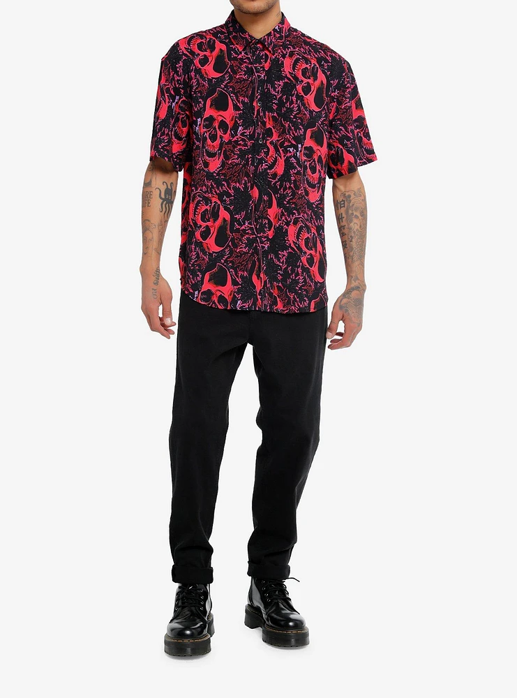 Warped Skulls Oversized Woven Button-Up