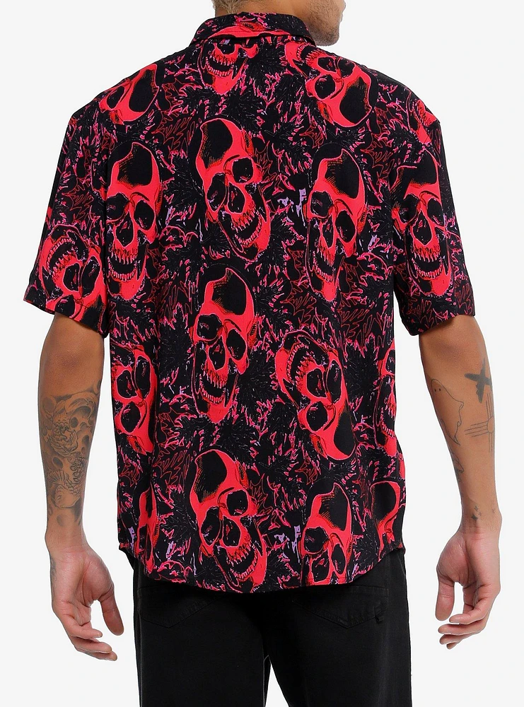 Warped Skulls Oversized Woven Button-Up