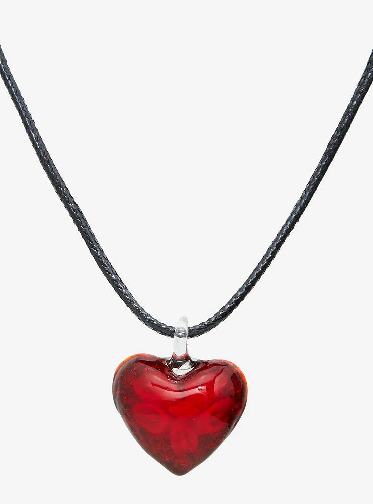 Glitter Red Heart Cord Necklace