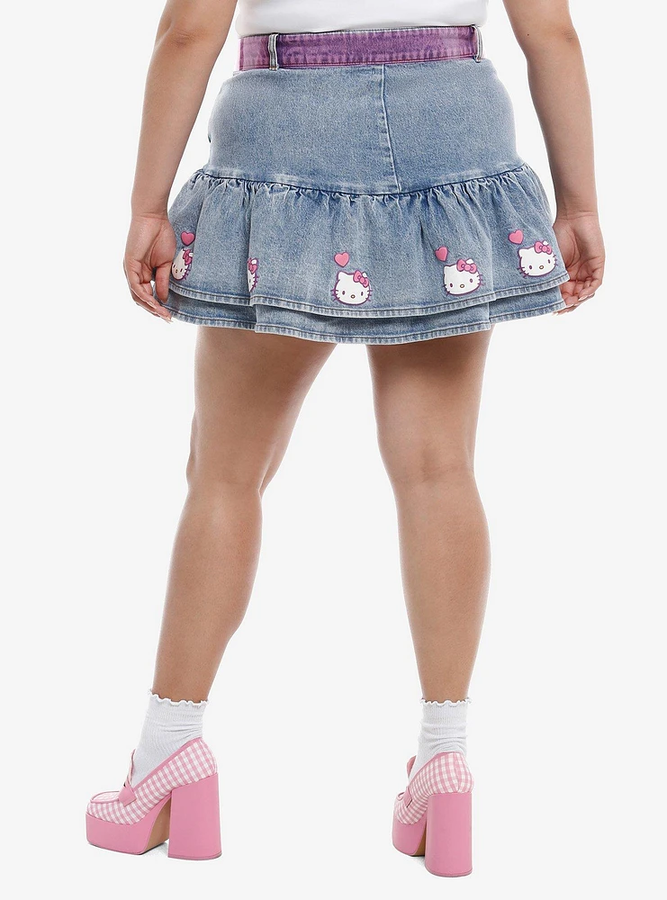 Hello Kitty Pink Heart Belt Denim Mini Skirt Plus