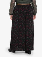Thorn & Fable Dark Red Rose Lace-Up Maxi Skirt Plus