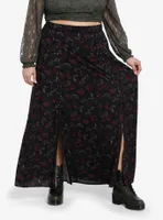 Thorn & Fable Dark Red Rose Lace-Up Maxi Skirt Plus