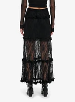 Daisy Street Black Lace Ruffle Sheer Maxi Skirt