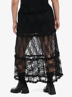 Daisy Street Black Lace Ruffle Sheer Maxi Skirt Plus